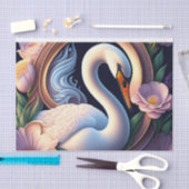 Elegante Waterverf zwaan in oosterse bloem Tissuepapier (Craft)