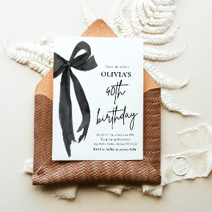 Elegante Waterverf Zwart Strik 40e Verjaardagsfees Kaart