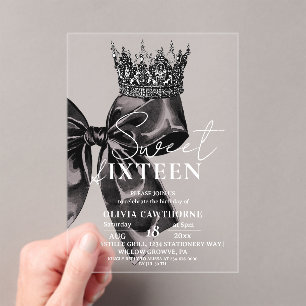 Elegante Waterverf Zwarte Strik Sweet 16 Verjaarda Acryl Uitnodigingen