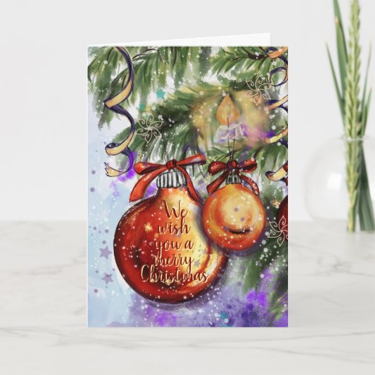 Elegante waterverfcandle & kerstversiering Kerstmi Feestdagen Kaart (Voorkant)