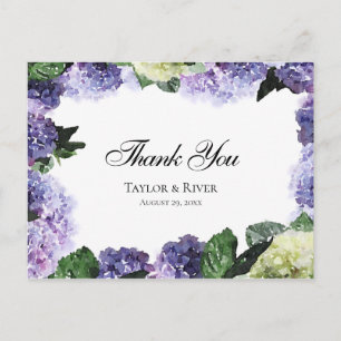 Elegante waterverfhydrangea's in paars en lavendel briefkaart