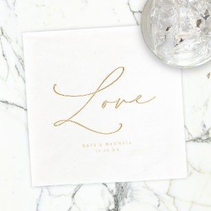 Elegante Wedding Love Script Namen & Trouwdatum Folie Servetten