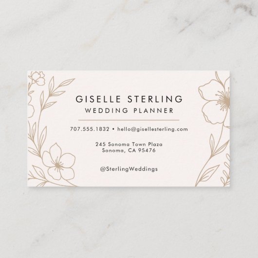 Elegante Wedding Planner Botanische Blush Zwart Visitekaartje (Achterkant)