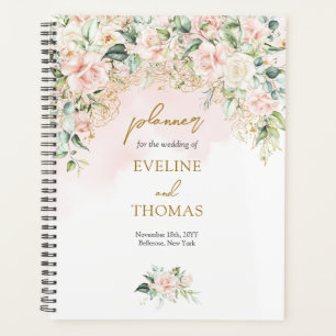 Elegante weelderige zachte roze rozen gouden bruil planner