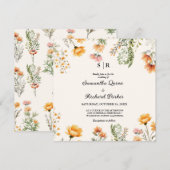 Elegante Weide Wildbloem Monogram Bruiloft Kaart (Voorkant / Achterkant)