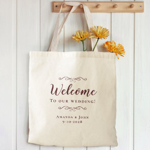 Elegante welkomstbruiloft hotel cadeautje bordeaux tote bag