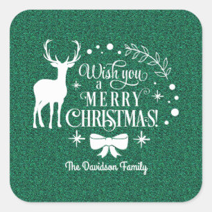Elegante Wens je een Prettig Kerstfeest Groene Mon Vierkante Sticker