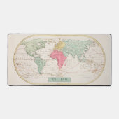 Elegante wereldkaart met naam bureaumat (Voorkant)