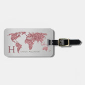 Elegante Wereldkaart Roos Gouden Glitter Monogram  Bagagelabel (Voorkant horizontaal)
