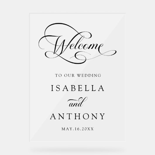 Elegante wervelende kalligrafie bruiloft welkom Fr Acryl Bord (Voorkant)