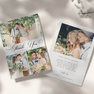 Elegante Wervelende Kalligrafie Huwelijk 4 Foto Bedankkaart