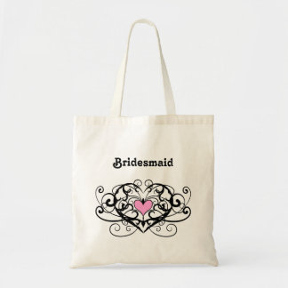 Elegante wervelingen en harten bruidsmeisje tote bag