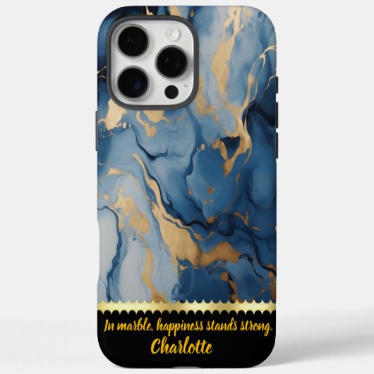 Elegante wervelingen van blauwe en gouden marmeren Case-Mate iPhone case (Achterkant)