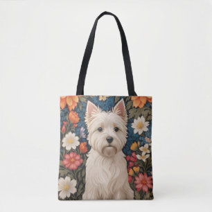 Elegante West Highland Terrier Kleurrijke Bloemen Draagtas