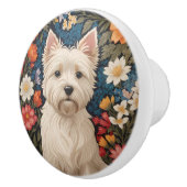 Elegante West Highland Terrier Kleurrijke Bloemen Keramische Knop (Rechts)
