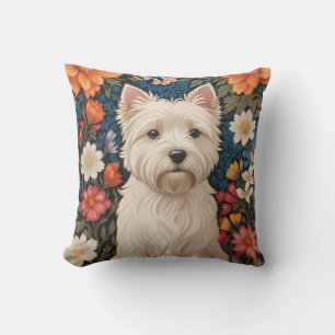 Elegante West Highland Terrier Kleurrijke Bloemen Kussen