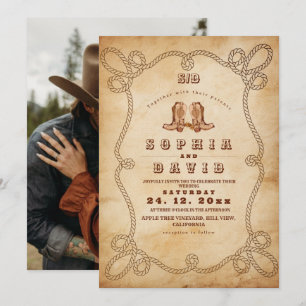 Elegante western cowboylaarzen bruiloft kaart