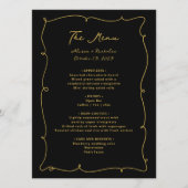 Elegante  Whimsical Zwart en Gouden Bruiloft Menu (Voorkant)