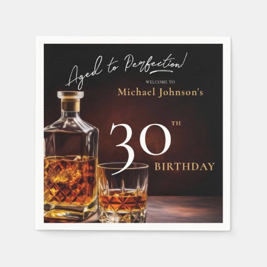 Elegante Whiskey Zwart Goud 30ste Verjaardag Party Servet (Voorkant)