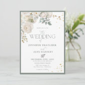 Elégante White Botanical Wedding Invitations (Debout devant)