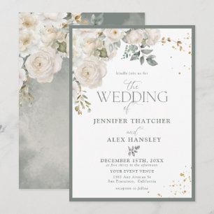 Elégante White Botanical Wedding Invitations