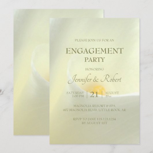 Elégante White Calla Lily Invitation Fiançailles (Devant / Derrière)