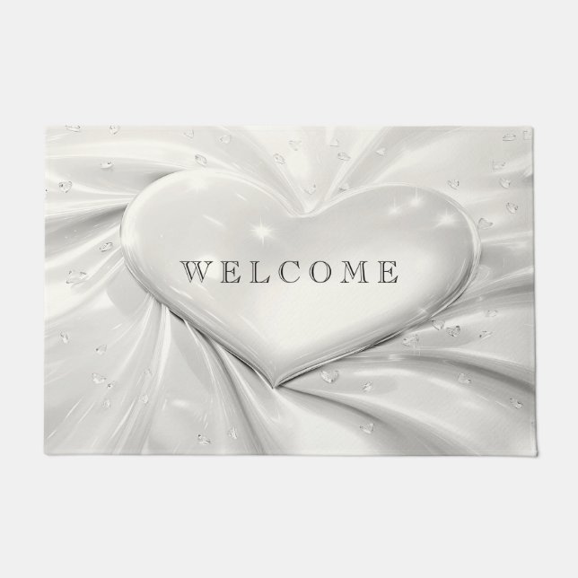 Elegante White Cream Heart Doormat Deurmat (Voorkant)