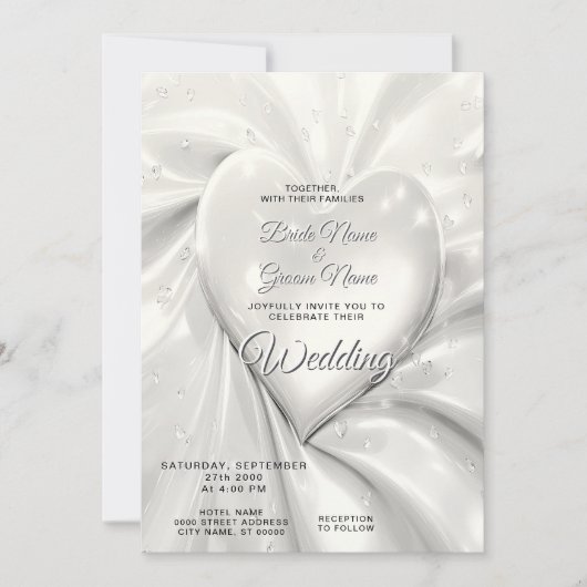 Elegante White Cream Heart Wedding Uitnodiging (Voorkant)