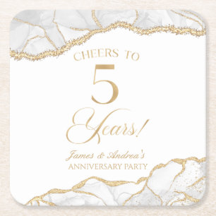 Elegante White Gold Agaat 5e Jubileum Party Vierkante Kartonnen Onderzetter