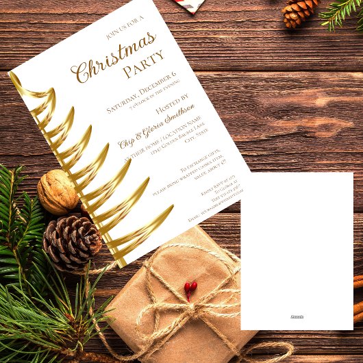 Elégante White & Gold Christmas Party Invitation