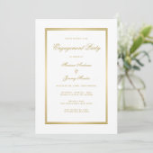 Elegante White Gold Script Engagement Party Kaart (Staand voorkant)