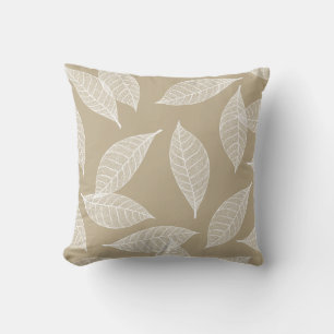 Elegante White Leaf Skeletons & Taupe Kussen