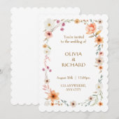 Elégante White & Peach Floral invitations de maria (Devant / Derrière)