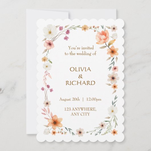 Elégante White & Peach Floral invitations de maria (Devant)