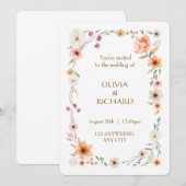 Elégante White & Peach Floral invitations de maria (Devant / Derrière)