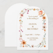 Elégante White & Peach Floral invitations de maria (Devant / Derrière)