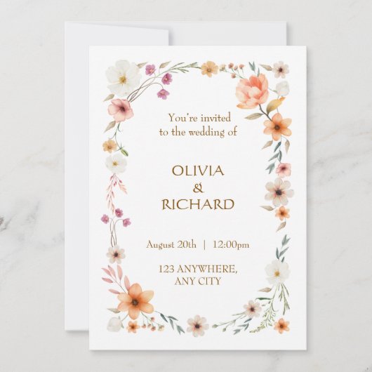 Elégante White & Peach Floral invitations de maria (Devant)