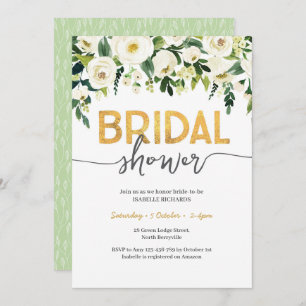 Elégante White Roses Bridal Shower Invitation