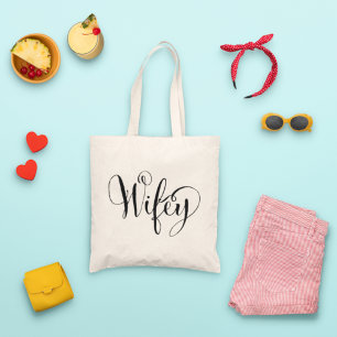 Elegante Wifey-calligrafiekalligrafie Huwelijk Tote Bag