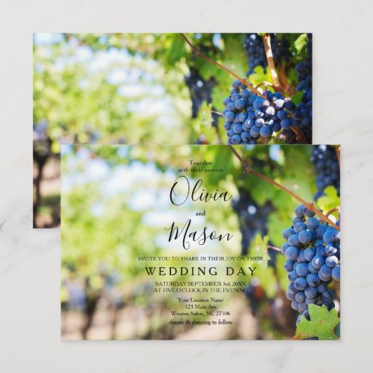 Elegante Wijn en Wijngaard wijnstokken bruiloft Ka Kaart (Voorkant / Achterkant)