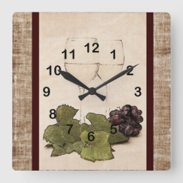 elegante wijnbril met wijnstok vierkante klok