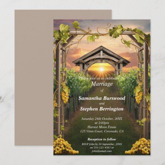 Elegante wijngaard bruiloft kaart (Voorkant / Achterkant)