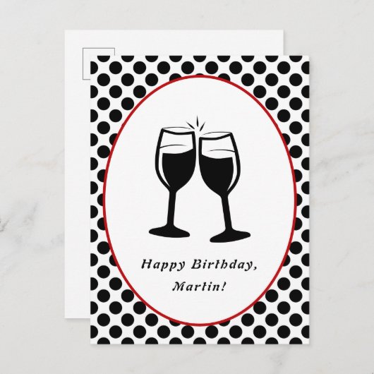 Elegante wijnglazen ingelijst Polka Dot Verjaardag Briefkaart (Voorkant / Achterkant)