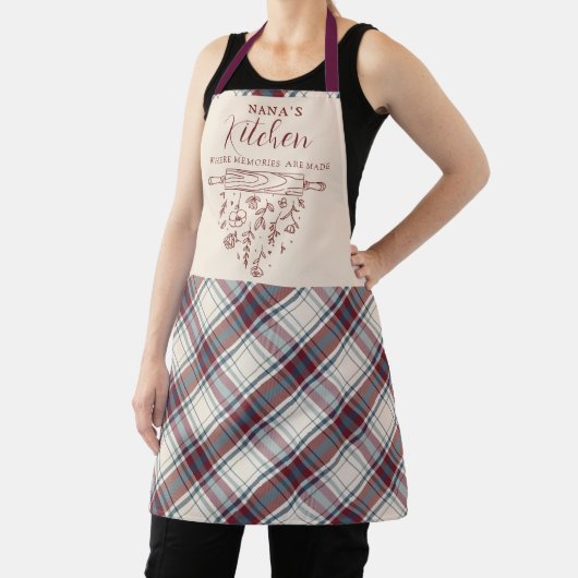 Elegante wijnrode beige ruit geruit Nanas keuken Schort (Insitu)