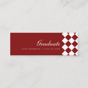 Elegante wijnrode geruite afstudeernaamkaart mini visitekaartje
