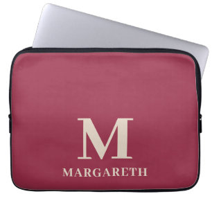 Elegante wijnrode monogram laptophoes laptop sleeve
