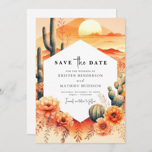 Elegante Wild West Cactus bruiloft Save The Date (Voorkant / Achterkant)