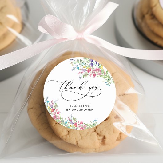 Elegante Wildbloem Bruidsdouche Dankjewel Ronde Sticker