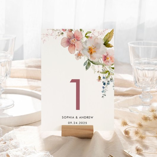 Elegante Wildbloemen 1 Trouwtafel nummer Kaart