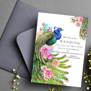 elegante Wildbloemen Peacock indiaanse bruiloft Fa Kaart
